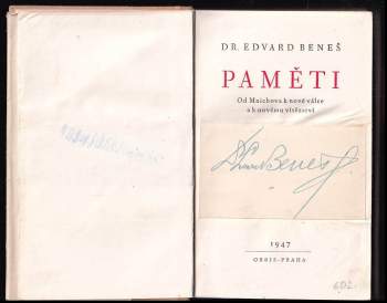 Edvard Beneš: Paměti