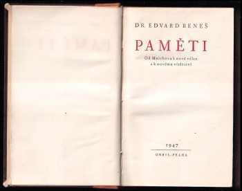 Edvard Beneš: Paměti