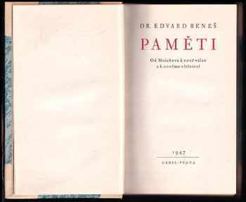 Edvard Beneš: Paměti