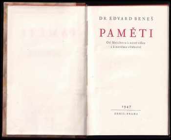 Edvard Beneš: Paměti