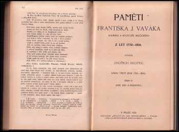 František Jan Vavák: Paměti Františka J. Vaváka, souseda a rychtáře Milčického z let 1770-1816
