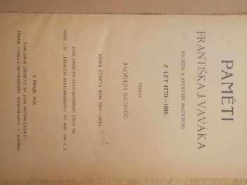 František Jan Vavák: Paměti Františka J. Vaváka, souseda a rychtáře milčického z let 1770-1816