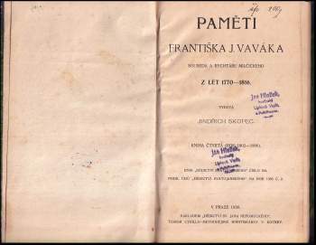 František Jan Vavák: Paměti Františka J. Vaváka, souseda a rychtáře Milčického z let 1770-1816