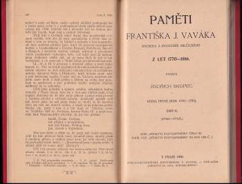František Jan Vavák: Paměti Františka J. Vaváka, souseda a rychtáře Milčického z let 1770-1816