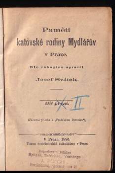 Josef Svátek: Paměti katovské rodiny Mydlářů v Praze