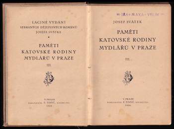 Josef Svátek: Paměti katovské rodiny Mydlářů v Praze