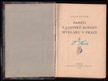 Josef Svátek: Paměti katovské rodiny Mydlářů v Praze