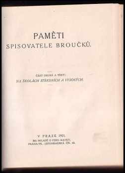 Jan Karafiát: Paměti spisovatele Broučků