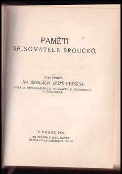 Jan Karafiát: Paměti spisovatele Broučků