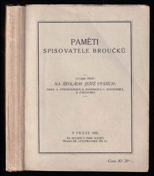 Jan Karafiát: Paměti spisovatele Broučků