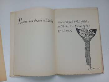 Pamětní list druhé schůzky moravských bibliofilů a exlibristů v Kroměříži 12.V.1929
