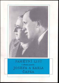Pamětní list k odhalení pomníku Josefa a Karla Čapka na náměstí Míru v Praze 2 29. dubna 1995