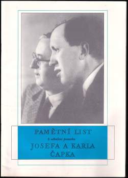 Pamětní list k odhalení pomníku Josefa a Karla Čapka na náměstí Míru v Praze 2 29. dubna 1995