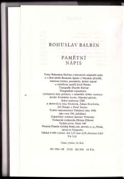 Bohuslav Balbín: Pamětní nápis Bernardu Ignácovi z Martinic