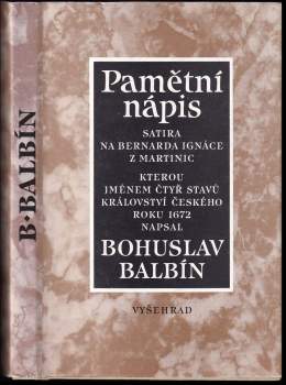 Bohuslav Balbín: Pamětní nápis Bernardu Ignácovi z Martinic
