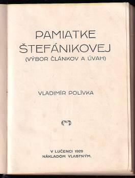 Vladimír Polívka: Pamiatke Štefánikovej