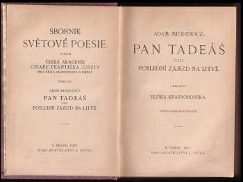 Adam Mickiewicz: Pan Tadeáš, čili, Poslední zájezd na Litvě