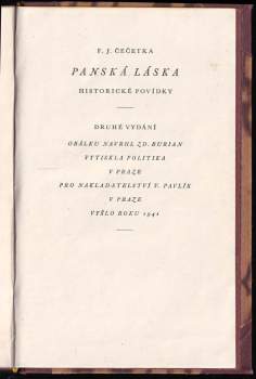 František Josef Čečetka: Panská láska