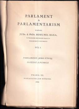 Bohumil Baxa: Parlament a parlamentarism