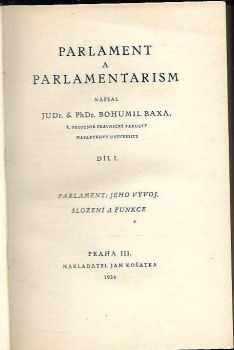 Bohumil Baxa: Parlament a parlamentarism