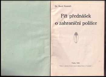 Karel Kramář: Pět přednášek o zahraniční politice