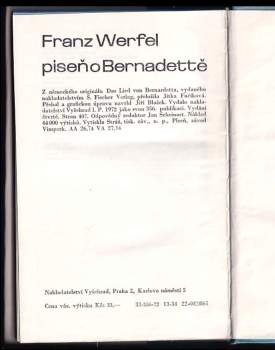 Franz Werfel: Píseň o Bernadettě