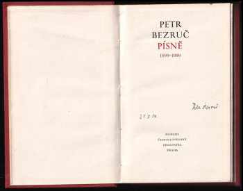 Petr Bezruč: Písně, 1899-1900 - PODPIS PETR BEZRUČ Z ROKU 1954