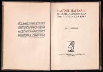 Rudolf Kassner: Platons Gastmahl - Ins Deutsche Übertragen von Rudolf Kassner