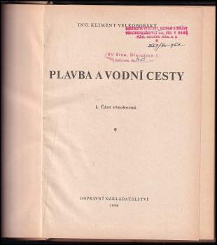 Kliment Velkoborský: Plavba a vodní cesty