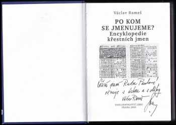 Václav Rameš: Po kom se jmenujeme?