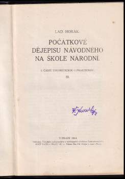 Ladislav Horák: Počátkové dějepisu návodného na škole národní