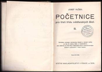 Josef Vlček: Početnice pro třetí třídu měšťanských škol