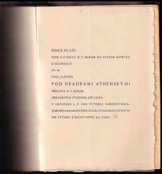 Paul Claudel: Pod hradbami athénskými