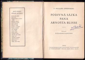 E. Phillips Oppenheim: Podivná sázka pana Arnošta Blisse
