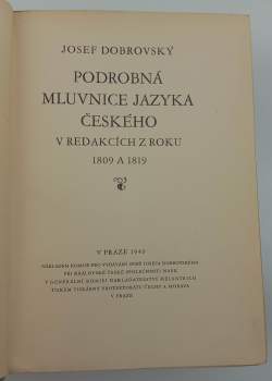 Josef Dobrovský: Podrobná mluvnice jazyka českého