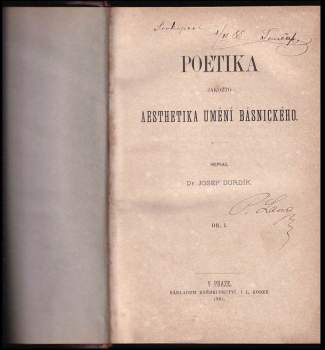 Josef Durdík: Poetika jakožto aesthetika umění básnického