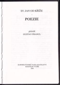 Jan od Kříže: Poezie