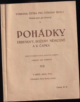 Pohádky Erbenovy, B. Němcové a K. Čapka