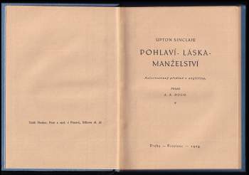 Upton Sinclair: Pohlaví - láska - manželství