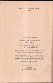 Jaroslav Hašek: Politické a sociální dějiny strany mírného pokroku v mezích zákona