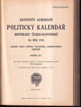 Politický kalendář republiky Československé na rok 1939