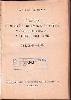 Jaroslav Cesar: Politika německých buržoazních stran v Československu v letech 1918-1938