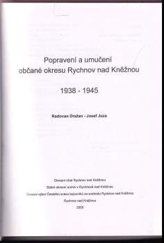 Josef Jůza: Popravení a umučení občané okresu Rychnov nad Kněžnou 1938-1945