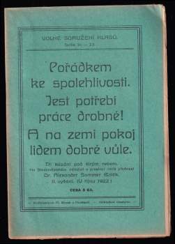 Pořádkem ke spolehlivosti ; Jest potřebí práce drobné! ; A na zemi pokoj lidem dobré vůle : tři kázání pod širým nebem
