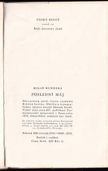 Milan Kundera: Poslední máj