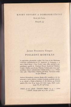 James Fenimore Cooper: Poslední Mohykán