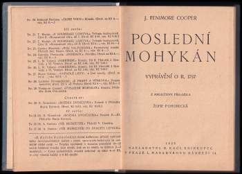 James Fenimore Cooper: Poslední Mohykán