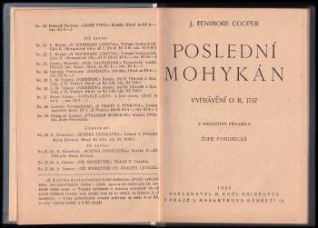 James Fenimore Cooper: Poslední Mohykán : Díl 1-2