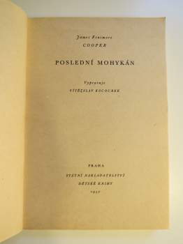 James Fenimore Cooper: Poslední Mohykán