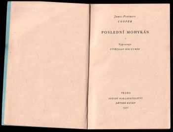 James Fenimore Cooper: Poslední Mohykán